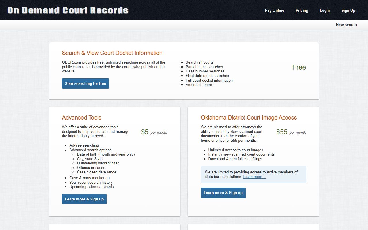 Choctaw County court records image-access pricing on ODCR