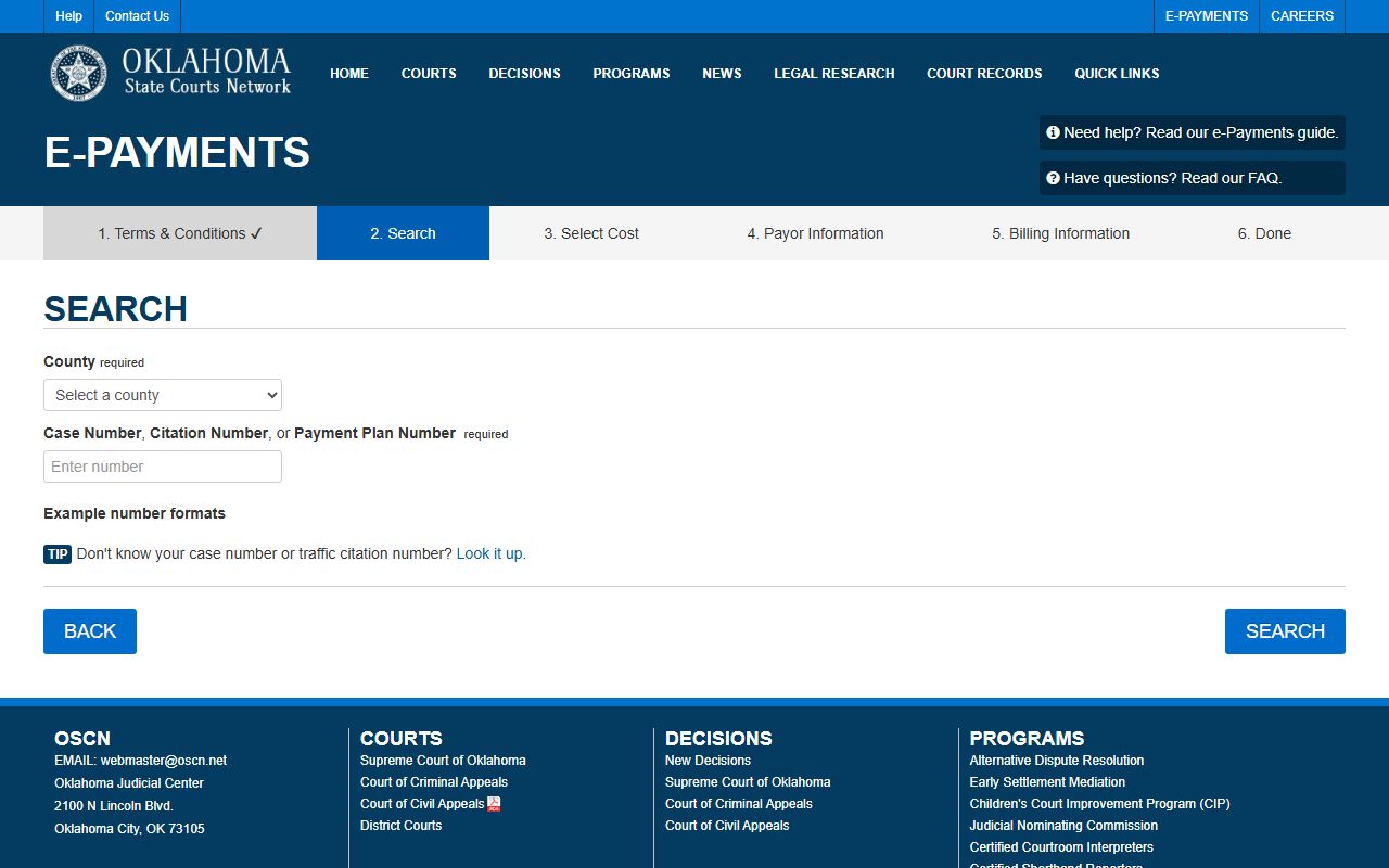 Choctaw County court records e-payment search form
