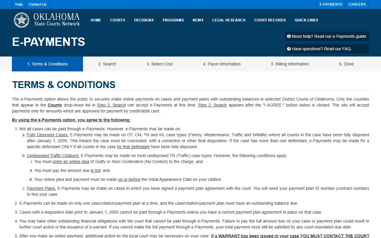 Choctaw County court records online payment through OSCN e-payments