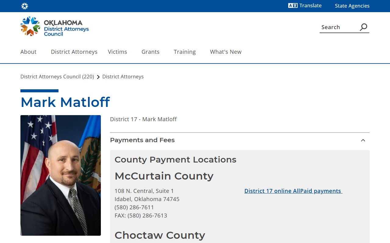 Choctaw County District Attorney District 17 court charge records office