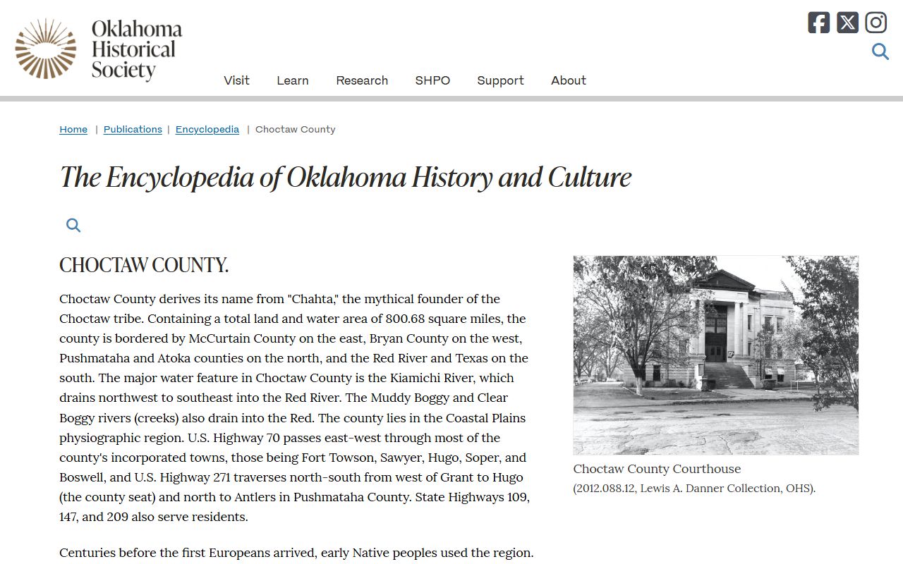 Choctaw County District Court records and county history in Hugo