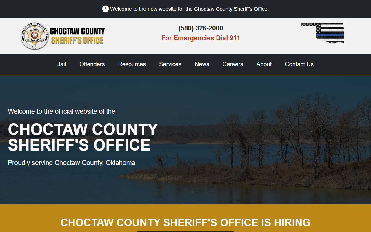 Choctaw County Sheriff's Office home page with jail and court records tools