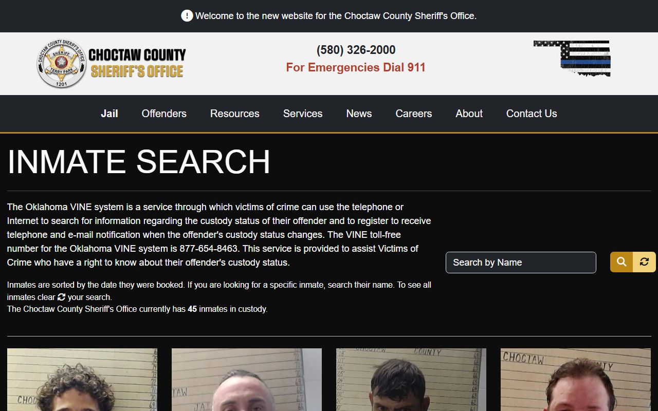 Choctaw County jail roster inmate search page