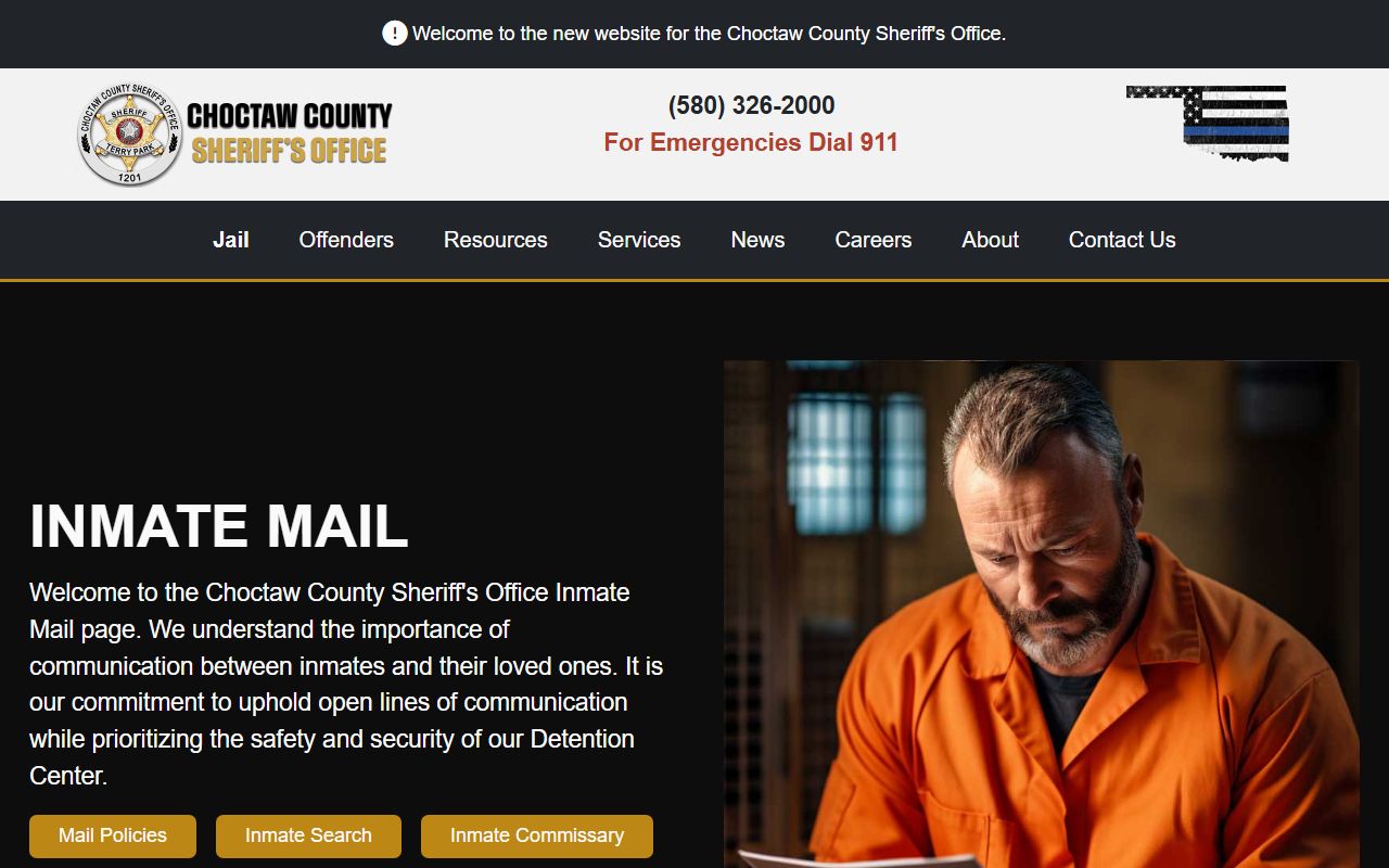 Choctaw County jail inmate mail rules and inspection policy