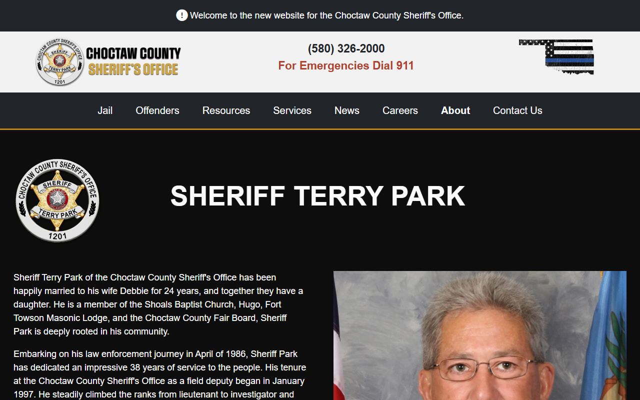 Choctaw County Sheriff biography and inmate custody office