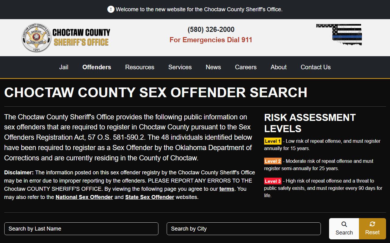 Choctaw County Sheriff sex-offender registry search page